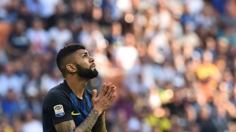 Inter Milan's Brazilian forward Gabriel Barbosa reacts during the Italian Serie A football match Inter Milan vs Bologna at the San Siro stadium in Milan on