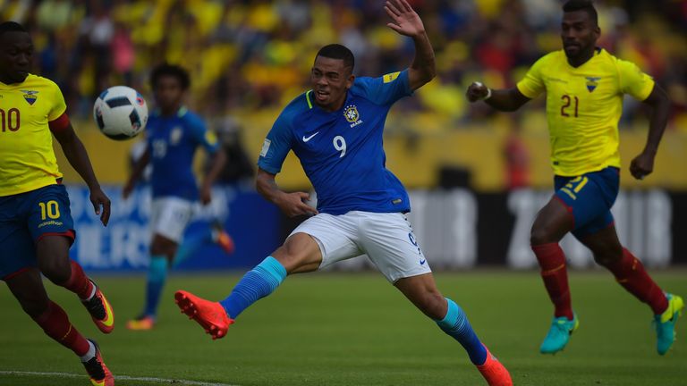 Brazil's Gabriel Jesus controls the ball during their 2018 FIFA World Cup qualifying football match between Ecuador and Brazil at the Atahualpa stadium in 