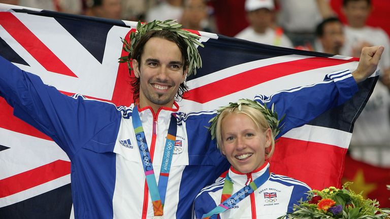 ATHENS - AUGUST 19:  Gail Emms and Nathan Robertson of Great Britain win the silver medal for the mixed doubles badminton event on August 19, 2004 during t