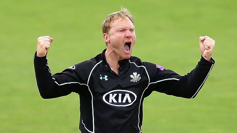 Gareth Batty (C) of Surrey reacts during the Royal London One-Day Cup Semi Final match between Yorkshire and Surrey at Headingley