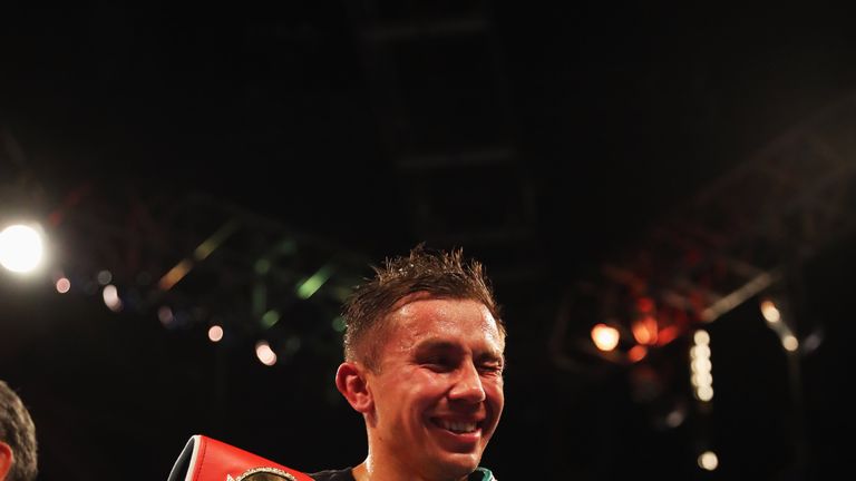 LONDON, ENGLAND - SEPTEMBER 10:  Gennady Golovkin celebrates victory over Kell Brook after their World Middleweight Title contest at The O2 Arena on Septem