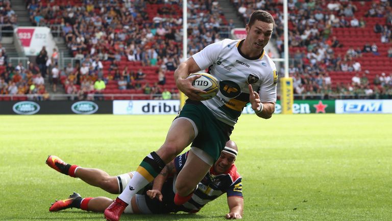 George North breaks clear to score Northampton's first try at Ashton Gate
