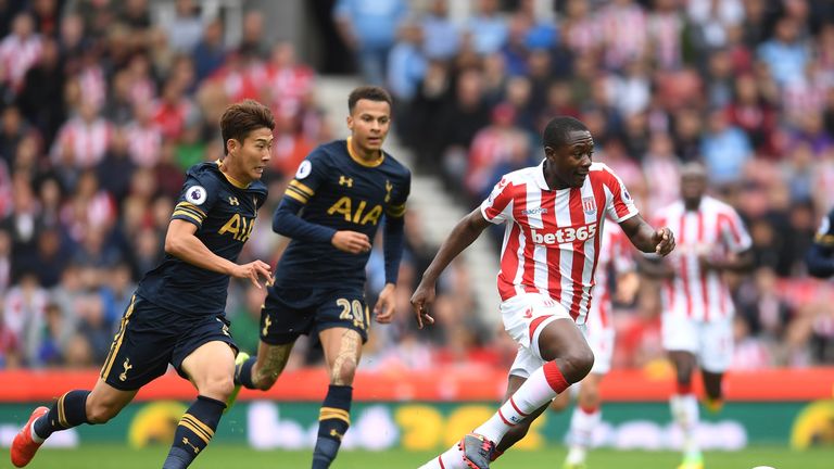 STOKE ON TRENT, ENGLAND - SEPTEMBER 10: Gianelli Imbula of Stoke City in action during the Premier League match between Stoke City and Tottenham Hotspur at