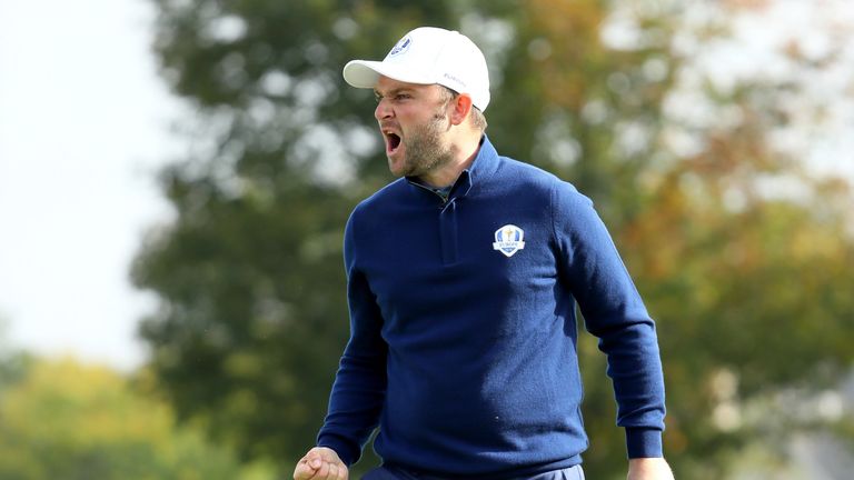 Andy Sullivan poured in a putt at the 12th to put Europe in front in match two