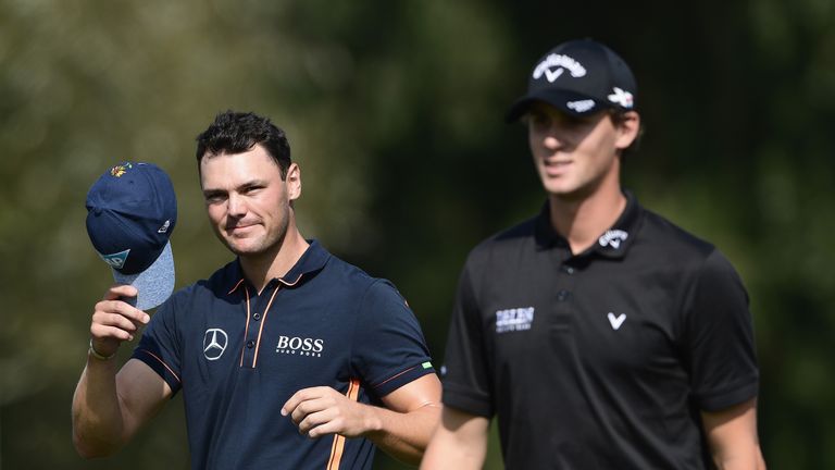 Martin Kaymer of Germany reacts during the continuation of the weather delayed first round of the Porsche European Open