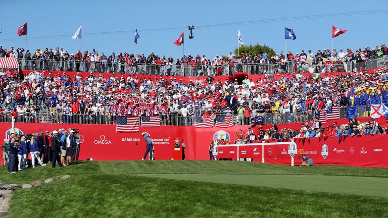 Danny Willett of Europe hits off the first tee during afternoon fourball matches of the 2016 Ryder Cup