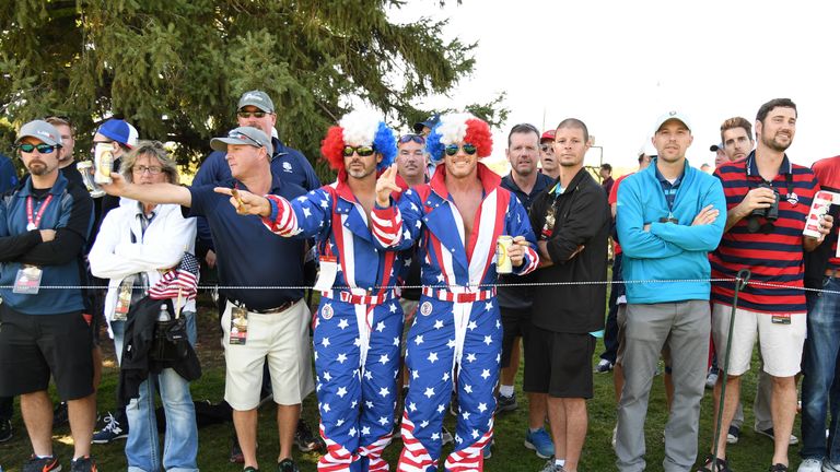 Fans look on during afternoon fourball matches of the 2016 Ryder Cup at Hazeltine