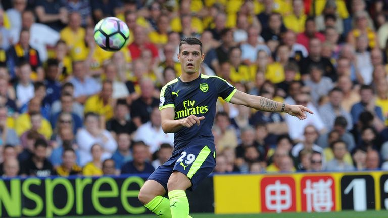 Granit Xhaka in action for Arsenal against Watford