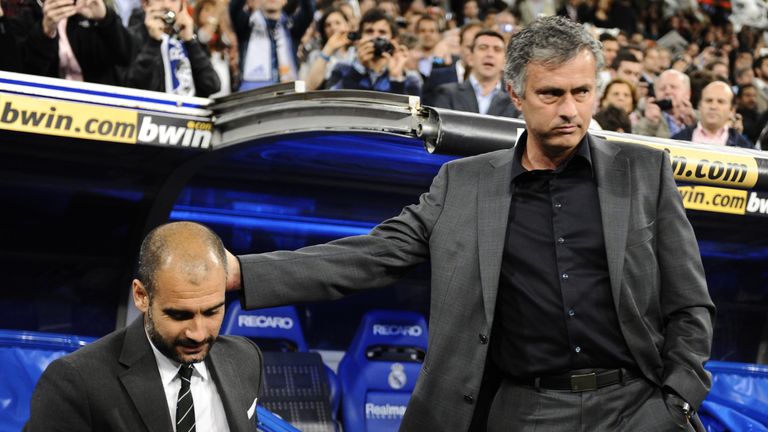 Jose Mourinho (R) and Pep Guardiola are set to renew their rivalry in the Manchester derby