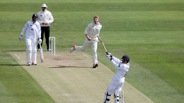 Derbyshire's Harvey Hosein batting during the LV= County Championship Division Two match at the County Cricket Ground, Bristol.