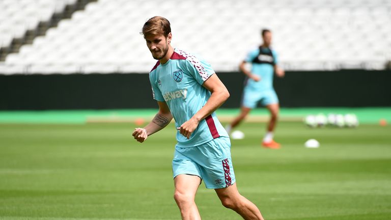 LONDON, ENGLAND - AUGUST 03: Havard Nordtveit of West Ham United in action during the West Ham United training session at Queen Elizabeth Olympic Park on A