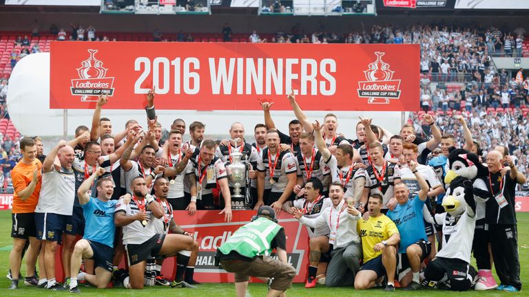 Hull FC celebrate after winning the Ladbrokes Challenge Cup Final 