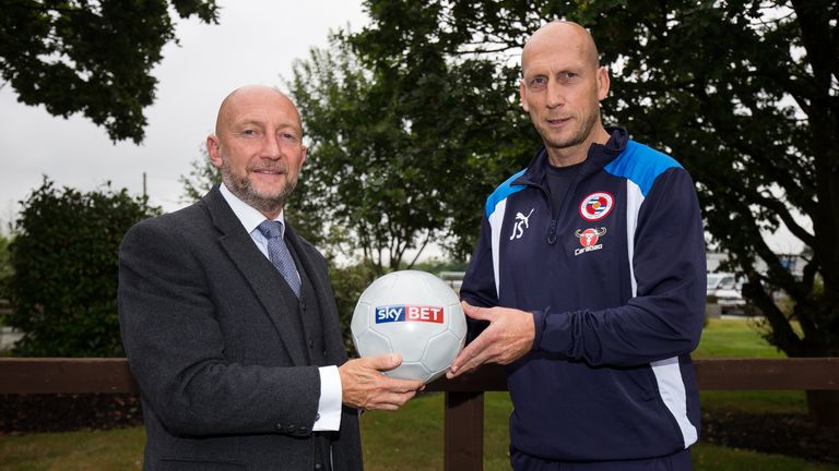 Reading Manager Jaap Stam is interviewed at Reading FC's training facility by Ian Holloway for Sky Bet
