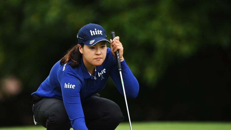 EVIAN-LES-BAINS, FRANCE - SEPTEMBER 16:  In Gee Chun of Korea lines up a putt during the second round of The Evian Championship on September 16, 2016 in Ev