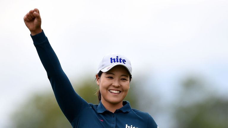 Chun was all smiles after chipping in for eagle at the 15th