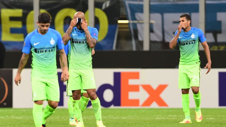 Inter Milan players react during Thursday's shock defeat