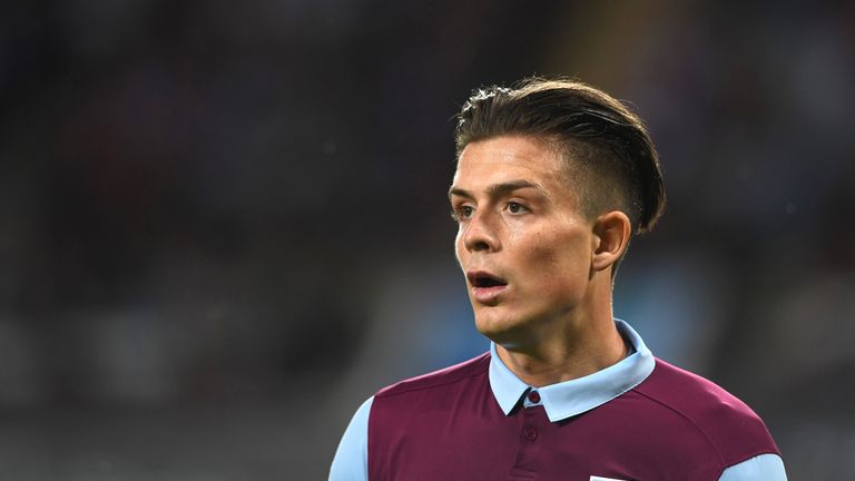 Jack Grealish looks on during the Sky Bet Championship match between Aston Villa and Huddersfield Twon