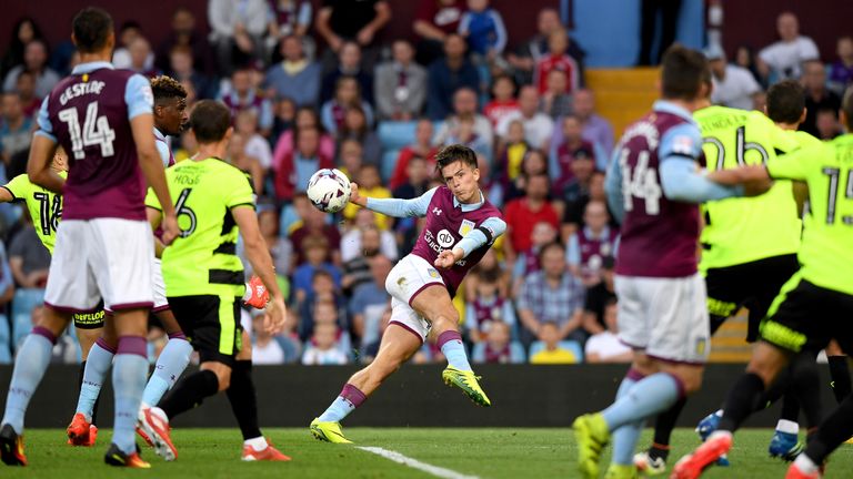 Jack Grealish in action during the Sky Bet Championship match between Aston Villa and Huddersfield Town