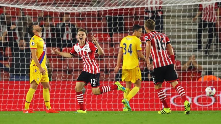 SOUTHAMPTON, ENGLAND - SEPTEMBER 21:  Jake Hesketh of Southampton celebrates scoring his sides second goal during the EFL Cup Third Round match between Sou