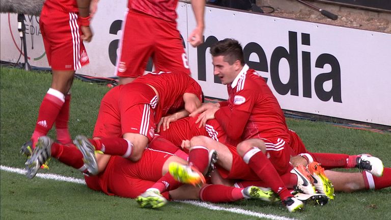 James Maddison celebrates his goal with Aberdeen teammates