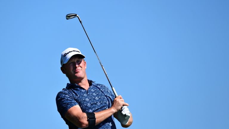 PRAGUE, CZECH REPUBLIC - AUGUST 19: Jamie Donaldson of Wales takes his second shot on the 8th hole during day two of the D+D REAL Czech Masters at Albatros