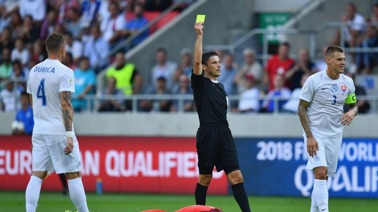Jan Durica (4) felt referee Milorad Mazic "preferred" England in their win over Slovakia on Sunday