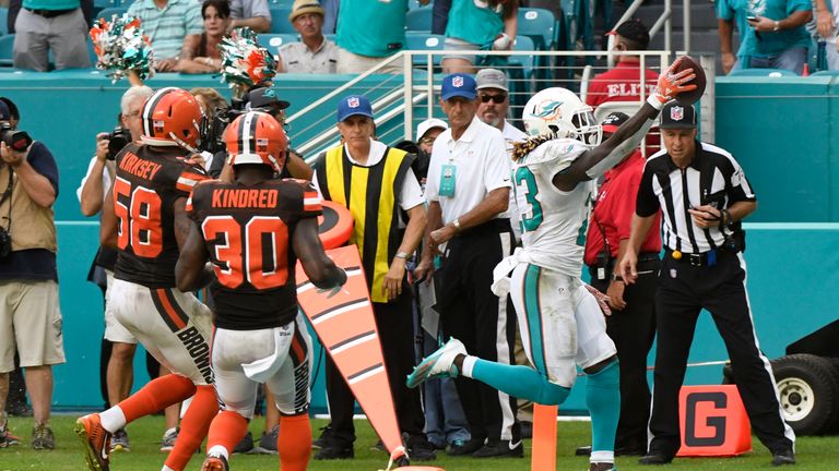 Jay Ajayi celebrates his matchwinning touchdown for Miami