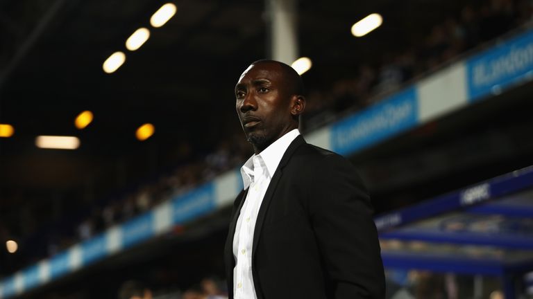 LONDON, ENGLAND - SEPTEMBER 21:  Jimmy Floyd Hasselbaink manager of QPR looks on during the EFL Cup Third Round match between Queens Park Rangers and Sunde