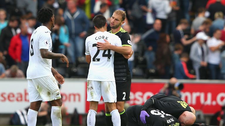 John Terry of Chelsea received treatment after the draw with Swansea