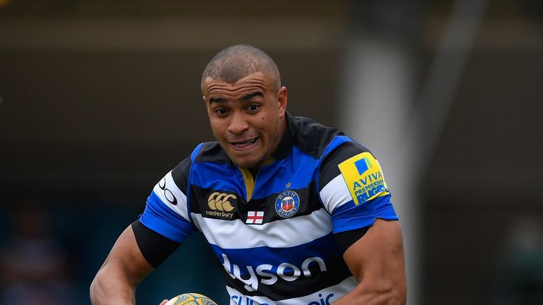 Bath centre Jonathan Joseph in action during the Aviva Premiership match between Bath Rugby and Newcastle Falcons  at the Recreation Ground