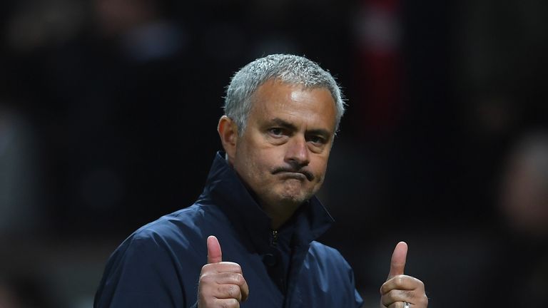 MANCHESTER, ENGLAND - SEPTEMBER 29:  Jose Mourinho, Manager of Manchester United celebrates following his sides 1-0 victory during the UEFA Europa League g