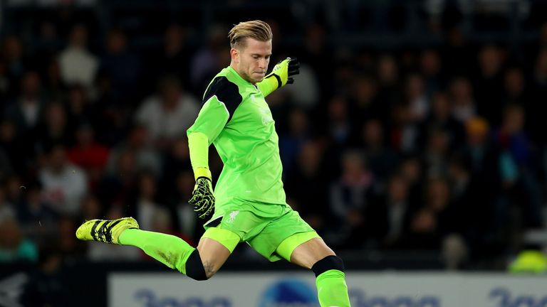 Loris Karius of Liverpool in action during the EFL Cup Third Round match between Derby County and Liverpool at iPro Stadium