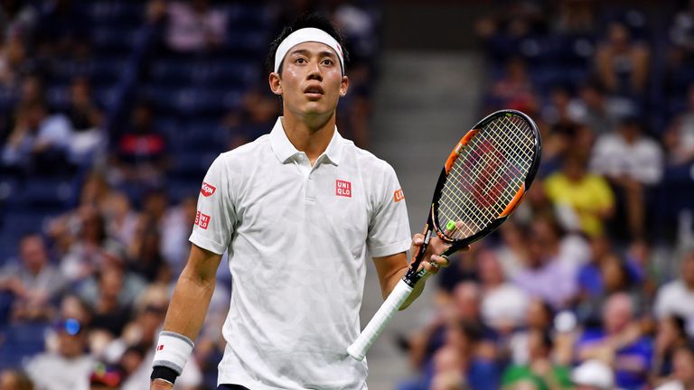 NEW YORK, NY - SEPTEMBER 09:  Kei Nishikori of Japan reacts against Stan Wawrinka of Switzerland during their Men's Singles Semifinal Match on Day Twelve o