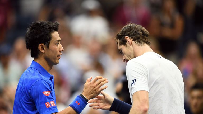 Andy Murray congratulates Kei Nishikori at the end of their quarter-final