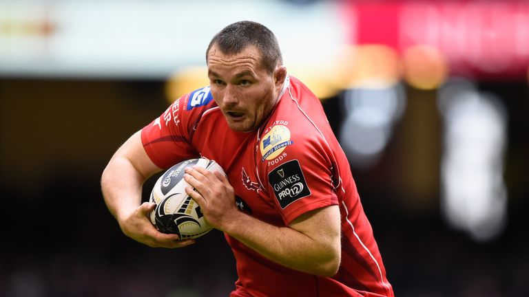 Ken Owens of the Scarlets in action during the Guinness Pro 12 match between Newport Gwent Dragons and Scarlets at Principality