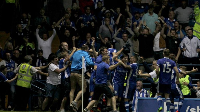 Sheffield Wednesday fans celebrate after Kieran Lee scores the winner v Bristol City