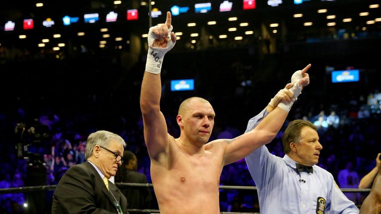 Krzysztof Glowacki is declared the winner over Steve Cunningham during their WBO cruiserweight championship bout at Barclays Center