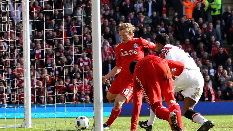 Dirk Kuyt scored a hat-trick for Liverpool against Manchester United in 2011