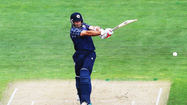 Kyle Coetzer of Scotland pulls the ball away for four runs during the 2015 ICC Cricket World Cup match against Bangladesh 