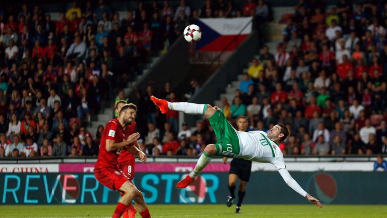 Northern Ireland's Kyle Lafferty attempts an overhead kick 
