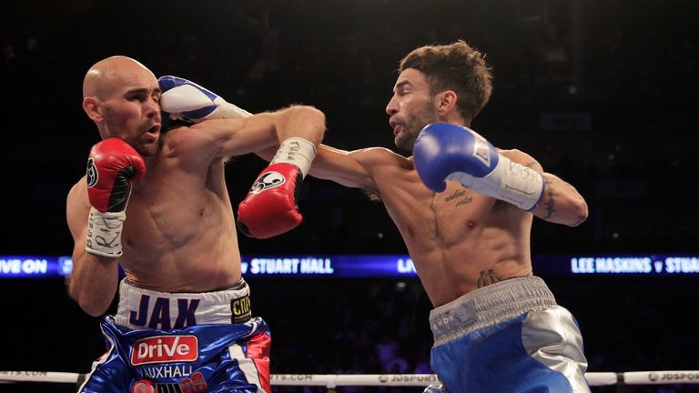 BOXING O2 ARENA, LONDON 10/9/16.PIC;LAWRENCE LUSTIG.IBF BANTAMWEIGHT CHAMPIONSHIP.LEE HASKINS v STUART HALL