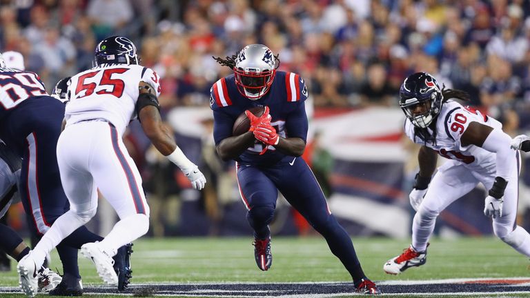 FOXBORO, MA - SEPTEMBER 22:  LeGarrette Blount #29 of the New England Patriots carries the ball during the first half against the Houston Texans at Gillett