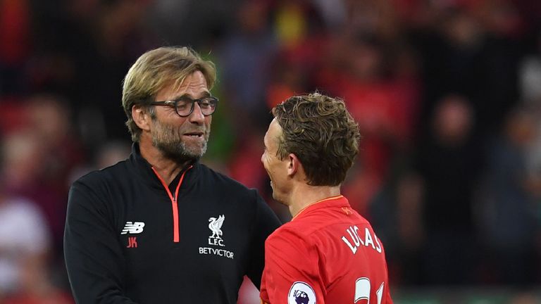 Lucas and Jurgen Klopp could afford to smile after the game