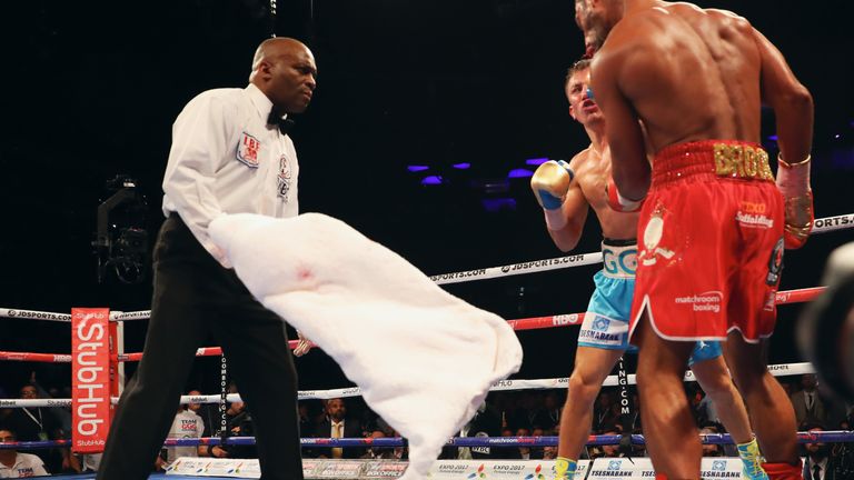 Kell Brook's corner throw in the towel in the fifth round to end the fight 