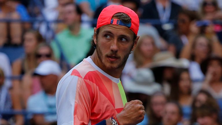 Lucas Pouille en route to victory over Rafael Nadal in round four of the US Open