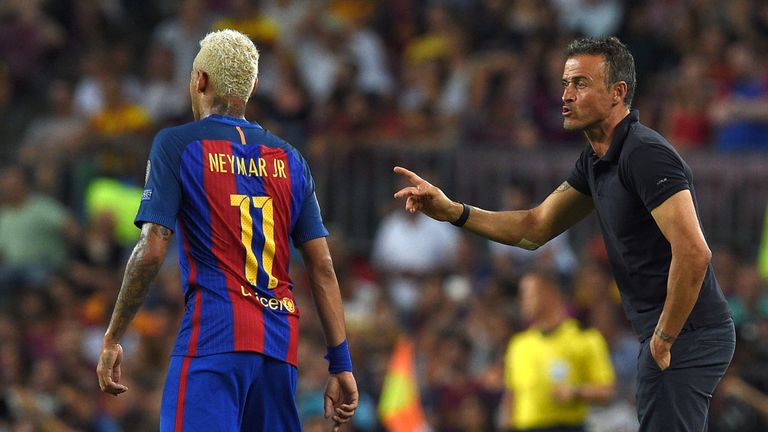 Luis Enrique, pictured talking with Neymar, thinks Lionel Messi is the best player in the world in every position