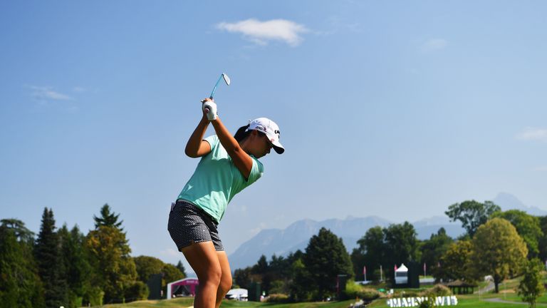EVIAN-LES-BAINS, FRANCE - SEPTEMBER 14:  Lydia Ko of New Zealand plays a shot during practice prior to the start of the Evian Championship Golf on Septembe