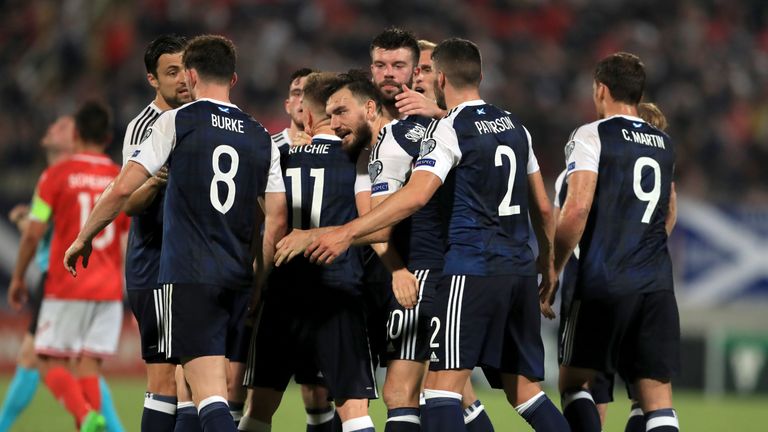 Scotland's Robert Snodgrass celebrates scoring his side's third goal against Malta