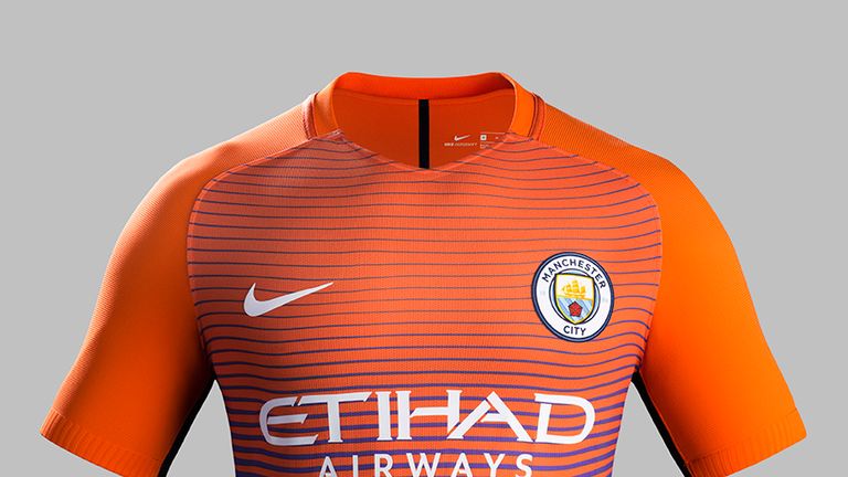 A closer look at Manchester City's orange and violet third kit by Nike