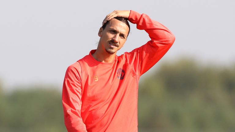 Manchester United's Zlatan Ibrahimovic during a training session at Aon Training Complex